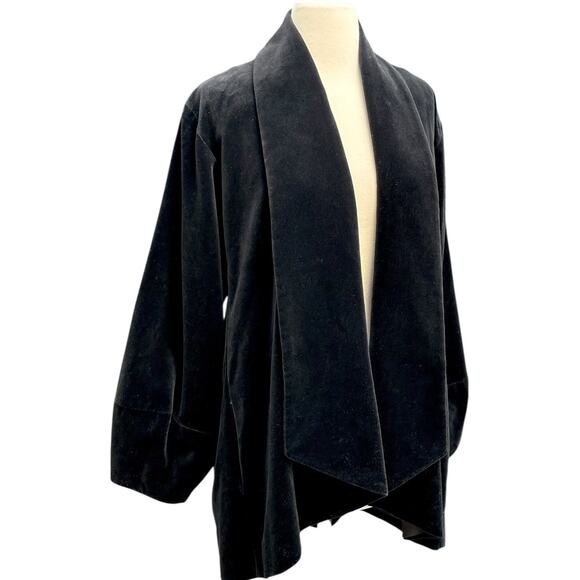 Vintage Black Velvet Coat by Cattiva Open front Whimsigoth gothic holiday Large - Picture 5 of 9
